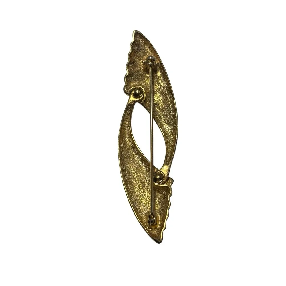 Vintage Dual Gold Tone Modern Textured Stylized Ribbons Elegant Brooch Pin